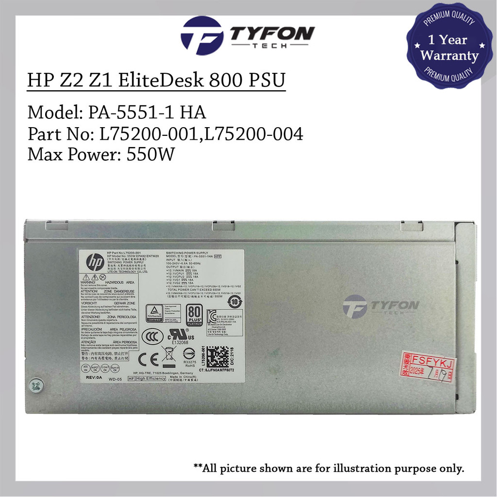 HP Z2 Z1 Workstation EliteDesk 800 880 G4 G5 G6 Tower Power Supply PSU 550W L75200-001 (ตกแต่งใหม่)
