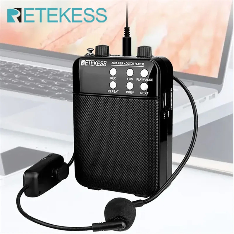 Retekess TR619 โทรโข่งแบบพกพา 3W FM บันทึกเสียงครูไมโครโฟนลําโพง Mp3 เครื่องเล่นวิทยุ FM สําหรับไกด์