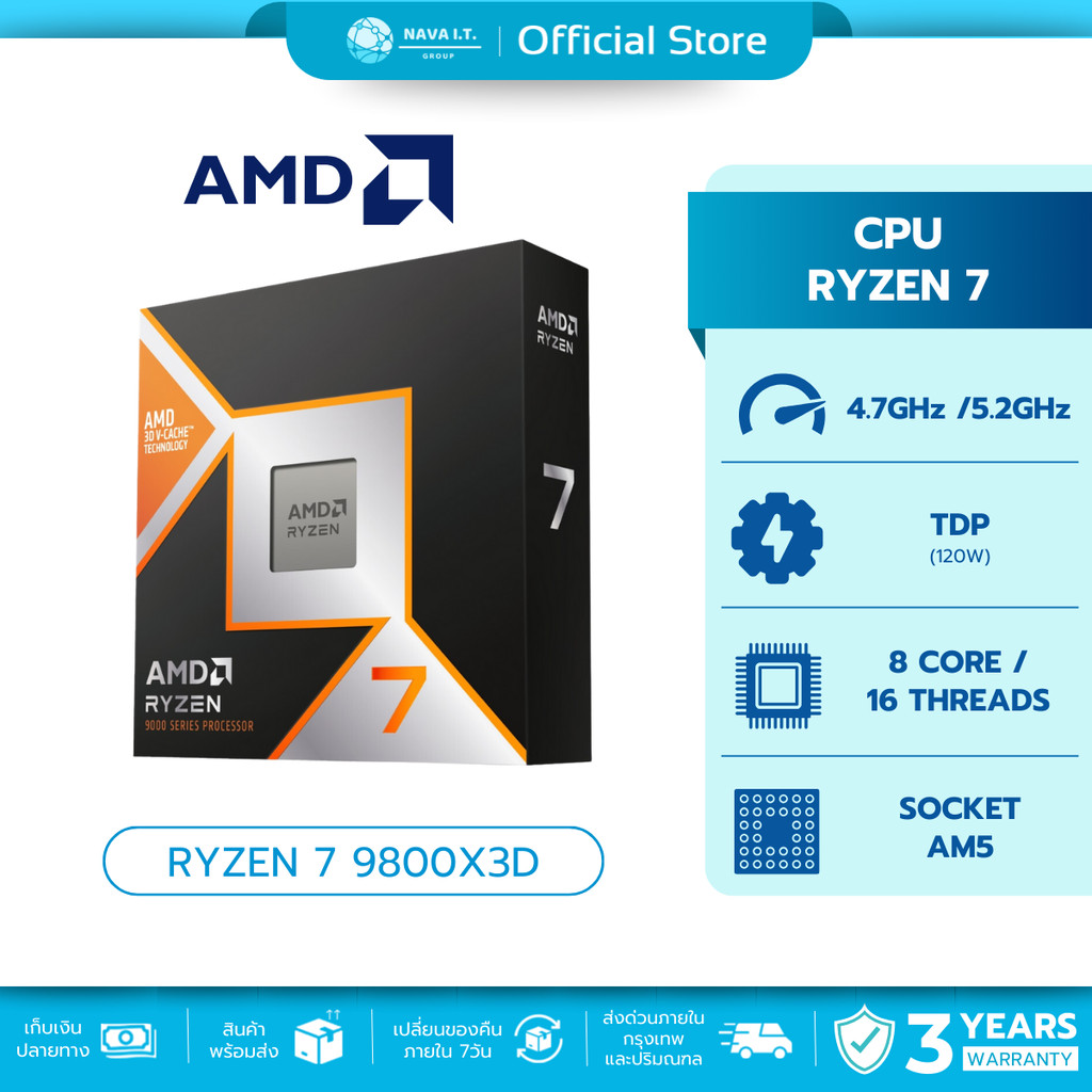 🛵มีส่งด่วน💨 CPU ซีพียู AMD RYZEN 7 9800X3D AM5 รับประกัน 3 ปี