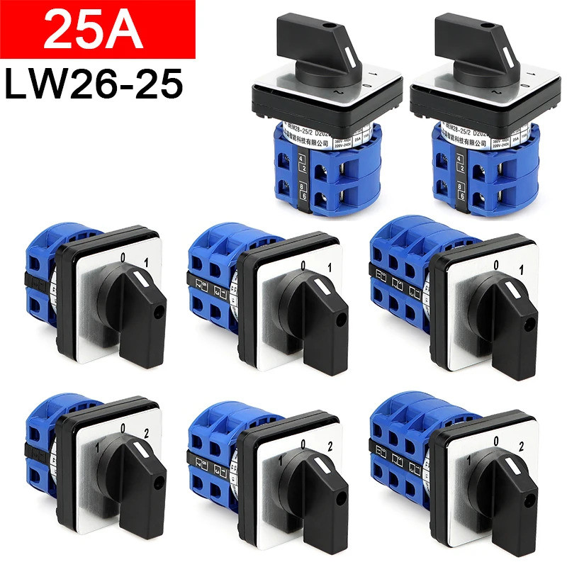 LW26-25 ไฟฟ้า 2 3 4 ตําแหน่ง 8 เทอร์มินัล Rotary Cam Changeover สวิทช์ 500V 25A 3 เสาควบคุม Universa