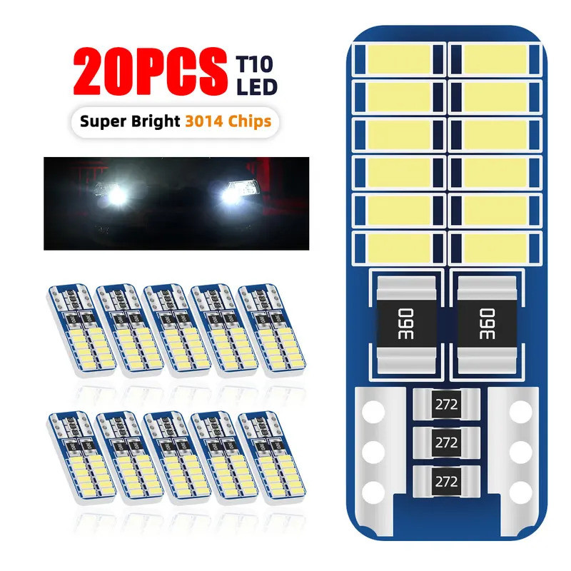 20PCS T10 W5W LED Canbus 3014 24SMD ไม่มีข้อผิดพลาด 194 168 T10 LED ภายในรถเครื่องมือหลอดไฟ 12 V Uni
