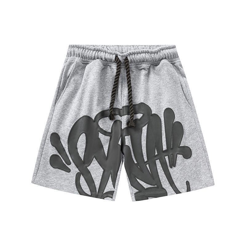 Syna World Letter Foam Print Shorts สไตล์ฮิปฮอปแบบลำลอง สายคล้อง.Drawstring