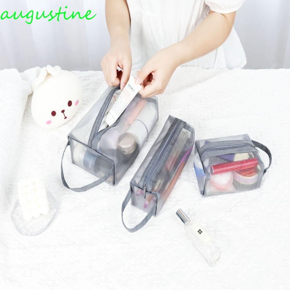 AUGUSTINE กระเป๋าเครื่องสําอางผู้หญิงแฟชั่นแบบพกพากระเป๋าเครื่องเขียนนักเรียนโปร่งใสขนาดใหญ่ความจุกร