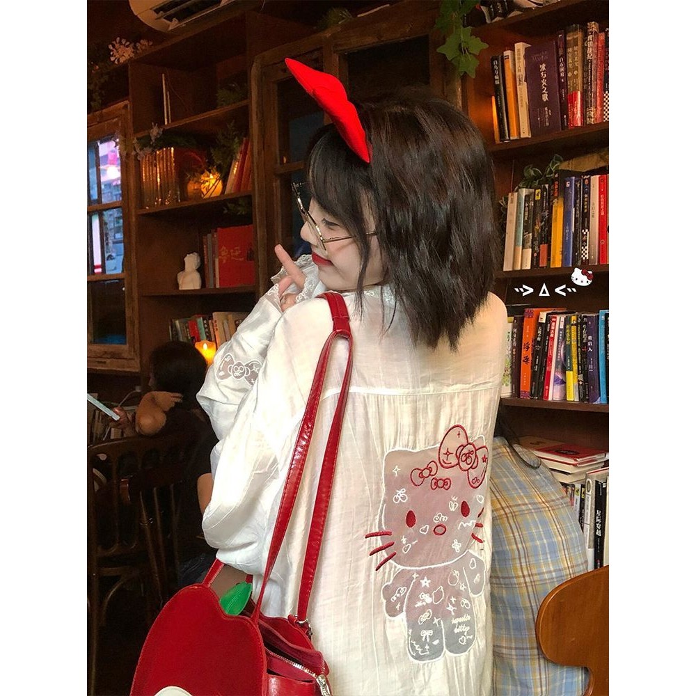 Y2K Hollow Lace Kitty Cat Sweater ผู้หญิง แขนยาว สวมใส่สบาย – โปรปัง