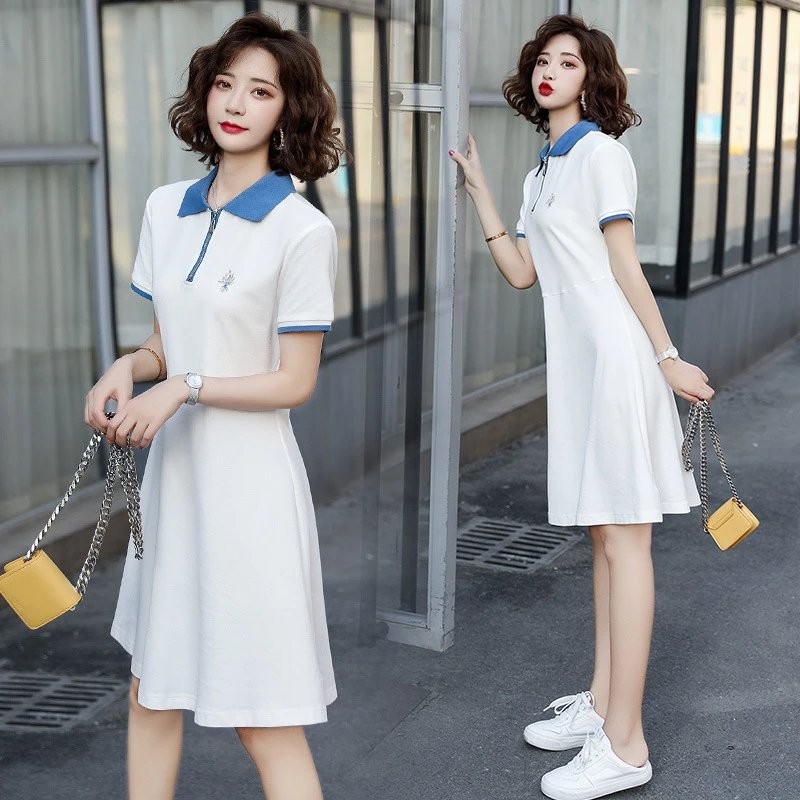 ชุดเดรสคอปกสไตล์เกาหลี A-Line แบบ OLO สไตล์ฤดูร้อน
