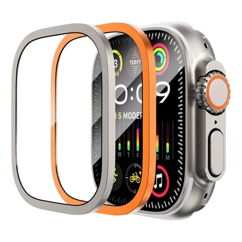 กระจกนิรภัยสําหรับ Appl Watch Ultra 2 3 49 มม. ป้องกันหน้าจอกรอบโลหะป้องกันรอยขีดข่วน