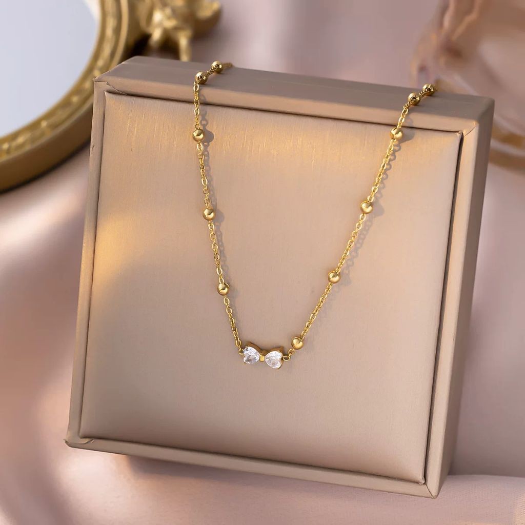 สร้อยคอแฟชั่นไทเทเนียม Ribbon Gem Boba Bismuth Magnet