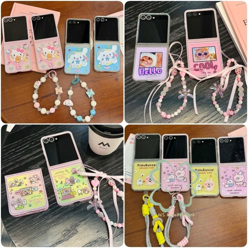 หน้าต่างขนาดใหญ่เพชรกรอบเคสโทรศัพท์สําหรับ Samsung Galaxy Z Flip 7 Z Flip 6 Z Flip 5 สร้อยข้อมือปกหลัง