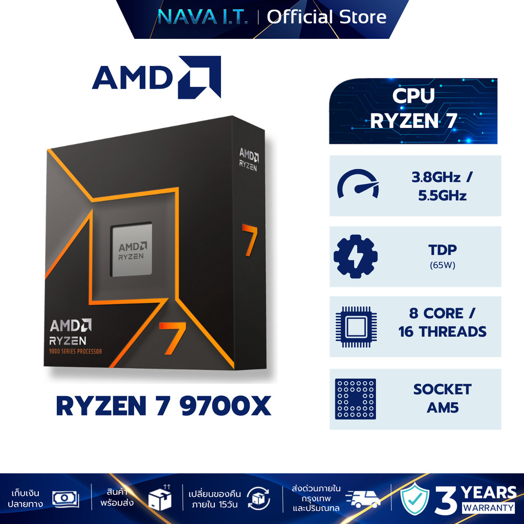 CPU ซีพียู AMD RYZEN 7 9700X 8C/16T UP TO 5.5GHz