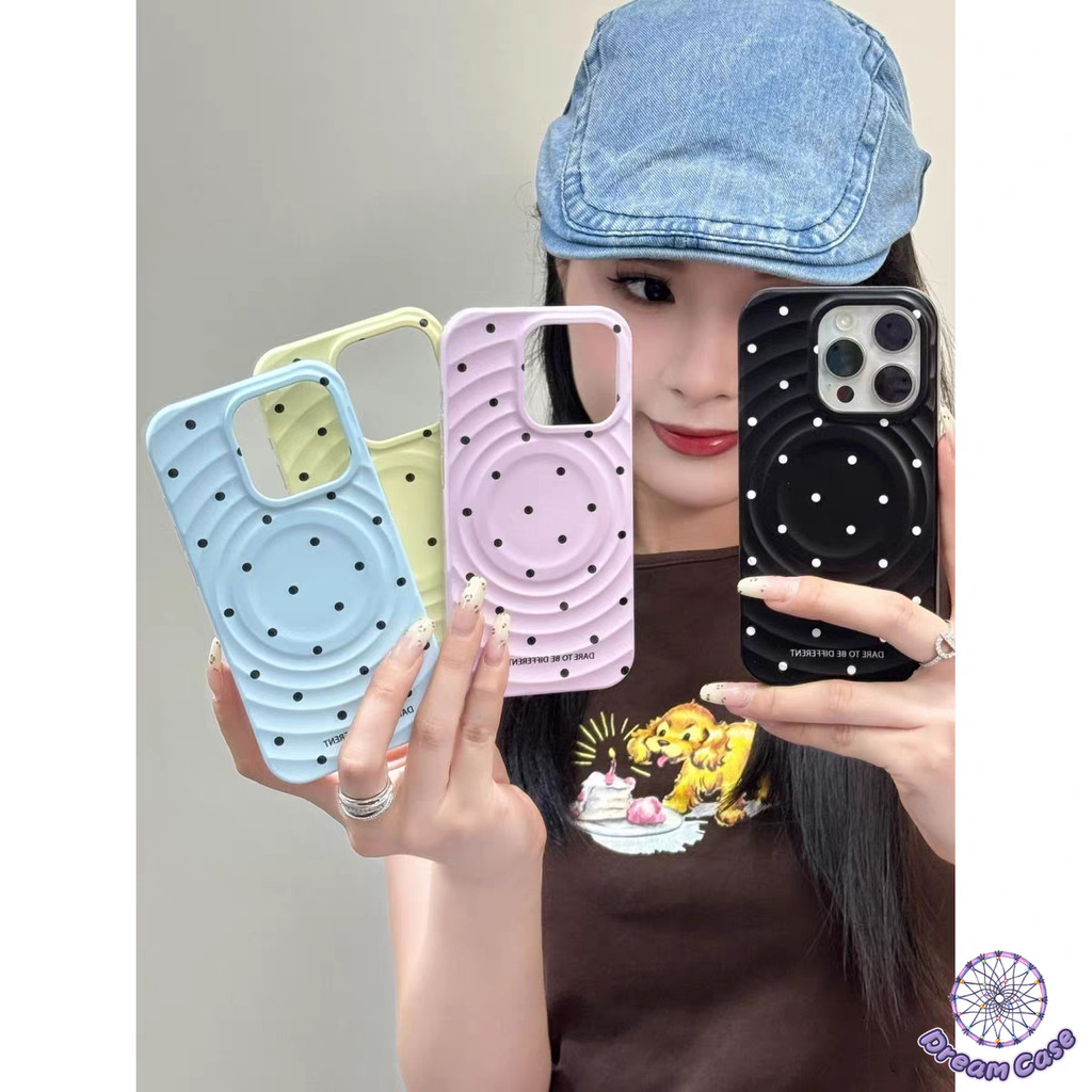 เคสไอโฟน 11 ง่ายน่ารักจุดสีดำคลื่นแม่เหล็กอ่อน สำหรับ IPhone 16 12 11 Pro Max XS Max 15 13 14 Pro Max XR X 16 15 14 Plus