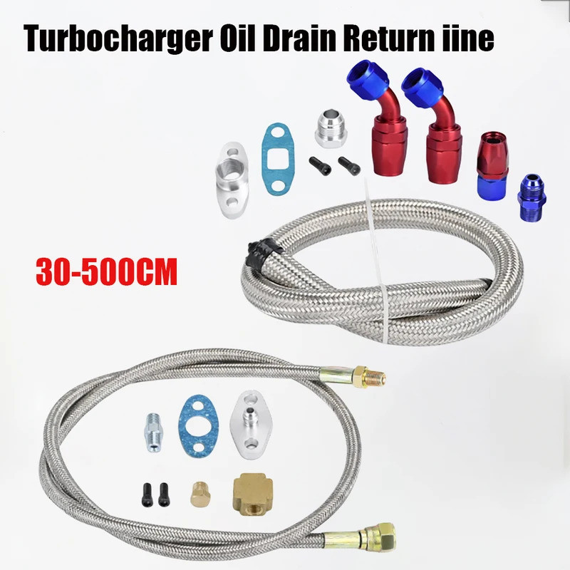Universal Turbo Charger Oil Feed Line Oil Return Line Oil Drain Pipe Complete Kit ใช้งานร่วมกับ T3 T