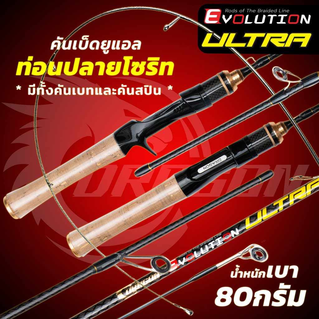 คันเบ็ด ULTRA ปลายคันโซริดแท้ มีเบท สปินโค้งสวยๆ เรียวเล็ก น้ำหนัก 80 กรัม เวท 3-8 ฟุต 6ฟุต 6.5 ฟุต