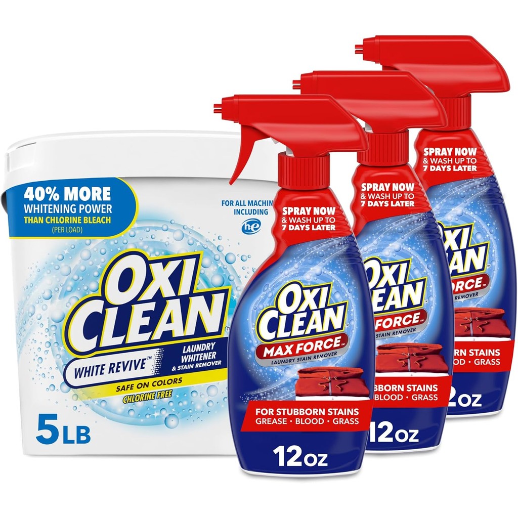 Bundle of OxiClean White Revive Laundry Whitener and Stain Remover Powder, 5 ปอนด์ + OxiClean Max Fo