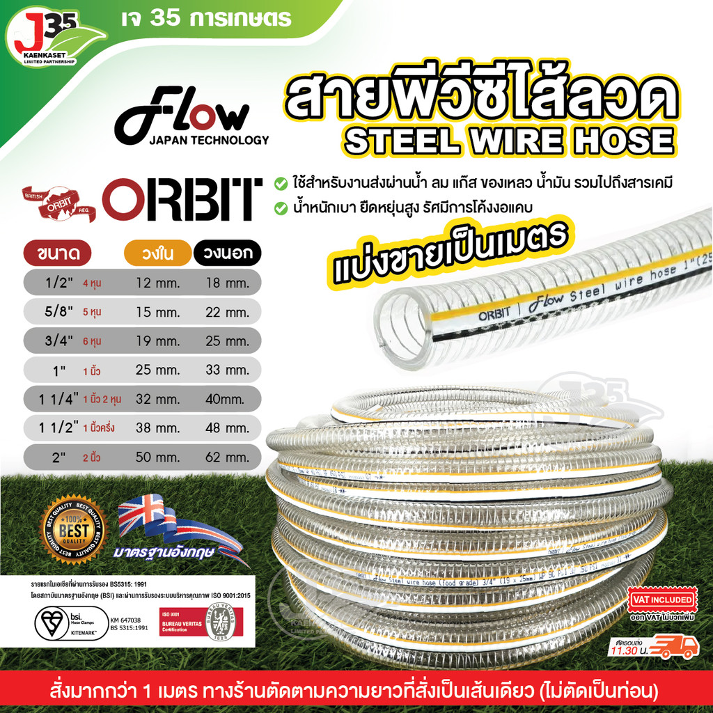 (1เมตร) สายพีวีซีไส้ลวด 1/2นิ้ว 5/8นิ้ว 3/4นิ้ว 1นิ้ว 1-1/4(นื้วสอง) 1-1/2(นิ้วครึ่ง) 2นิ้ว ใช้ได้กับลม แก๊ส น้ำมัน