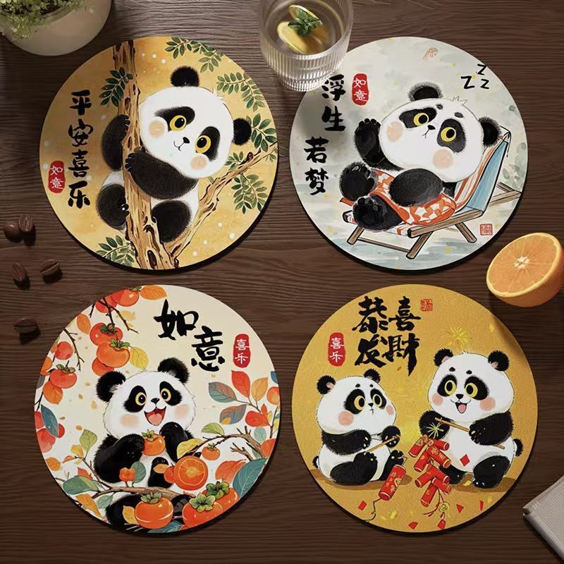 New Product#[Cartoon Style]Home Dining Table Heat Insulation Mat Eating Bamboo Panda Round Mat Tea T