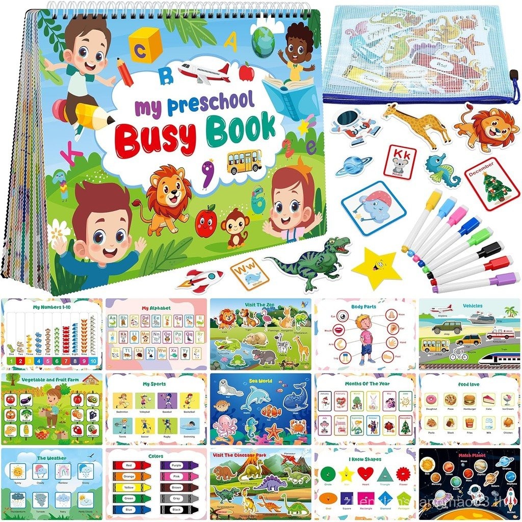 MR.TN Busy Book สําหรับเด็กวัยหัดเดิน-ก่อนวัยเรียนอ่านกิจกรรมลายมือ Busy Book Montessori Sensory Lea