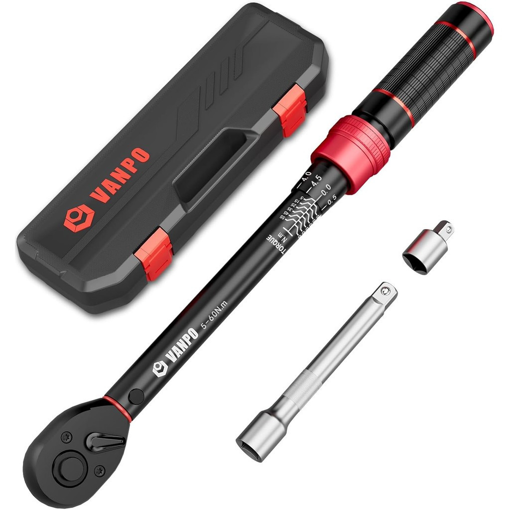 VANPO 3/8 Zoll Drehmomentschlüssel 5-60Nm, 72 Zähne Fahrrad & Motorrad Drehmomentschlüssel-Set 3 Tei