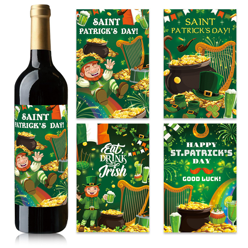 [คําแนะนําร้านค้า] เซนต์. สติ๊กเกอร์ติดขวดไวน์ Patricks Day Irish Party ตกแต่ง Self-กาวเครื่องดื่มขว