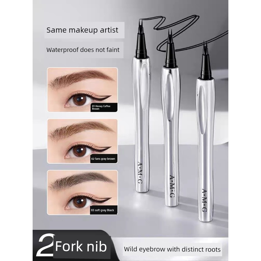 สอเขียนคิ้ว เขียนคิ้ว AMG ดินสอเขียนคิ้วสองโพรงธรรมชาติสามมิติป่าคิ้วรากใสกันน้ําไม่รอยเปื้อนอัลตร้า