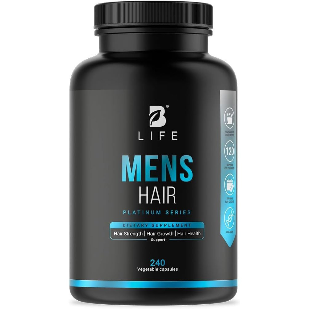 Men's Hair Supplement with Biotin, Selenium, Zinc, Collagen, Vitamins A, C, E, B5 and D3 | 240 Caps 