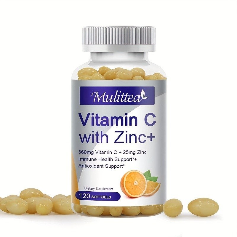 วิตามินซีซอฟแคปซูล VC 360ml บรรจุ 25ml Zinc Antioxidant Formula-120 แคปซูลนิ่ม