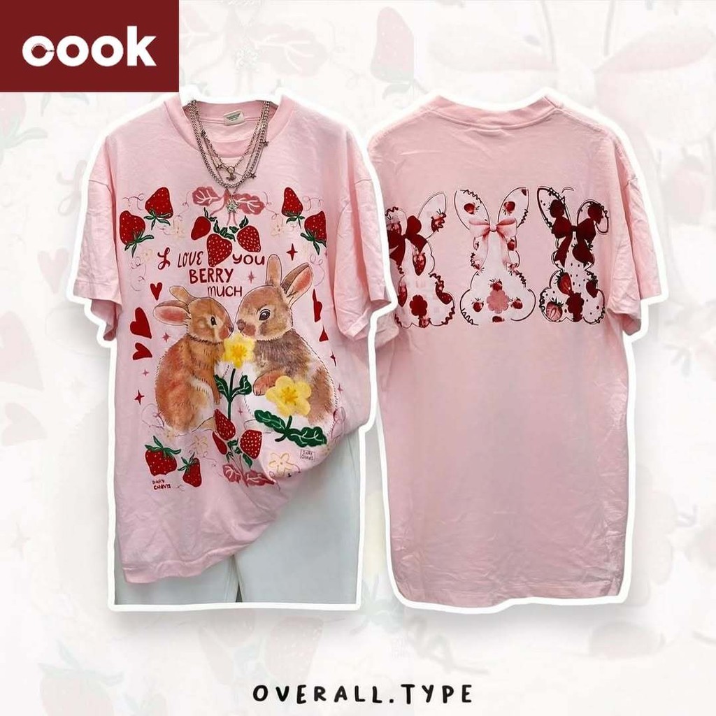 bambi เสื้อยึด ผ้าเทคโนโลยี Sorona จากอเมริกา พิมพ์ลาย miss bunny เสื้อยืด oversize เหมาะ ผู้หญิง และ ผู้ชาย #73
