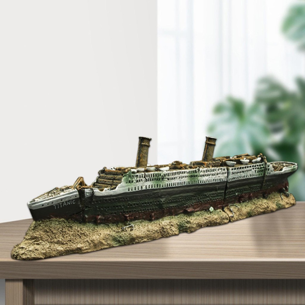 [Lszcx6l] ตู้ปลาตู้ปลาขนาดกลาง Titanic Shipwreck เครื่องประดับตกแต่ง Shelter 38x6x9 ซม.