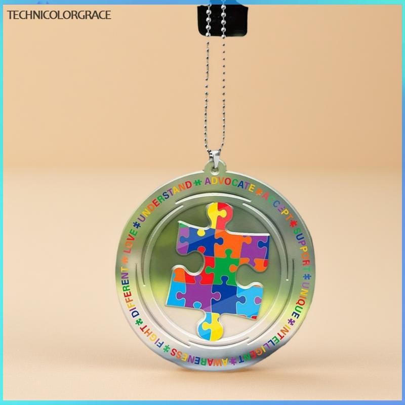 Technicolorgrace 1 PC อะคริลิคออทิสติก Awareness ปริศนา Charm Multi-functional 2D พวงกุญแจภายในรถ Em
