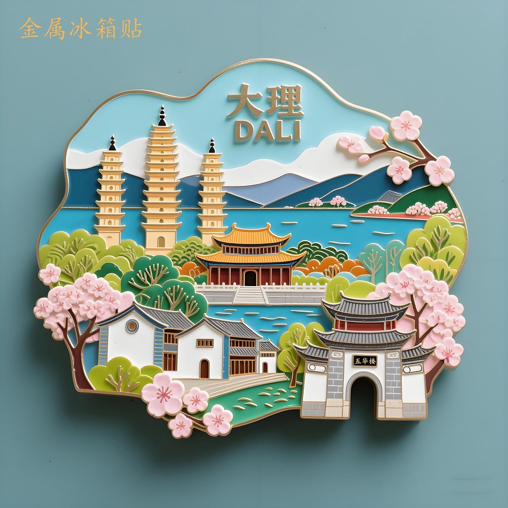 云南大理古城金属冰箱贴丽江洱海磁吸旅游景点纪念品文创国潮礼物Yunnan Dali Ancient City Metal Refrigerator Stickers Lijiang Erhai Lak