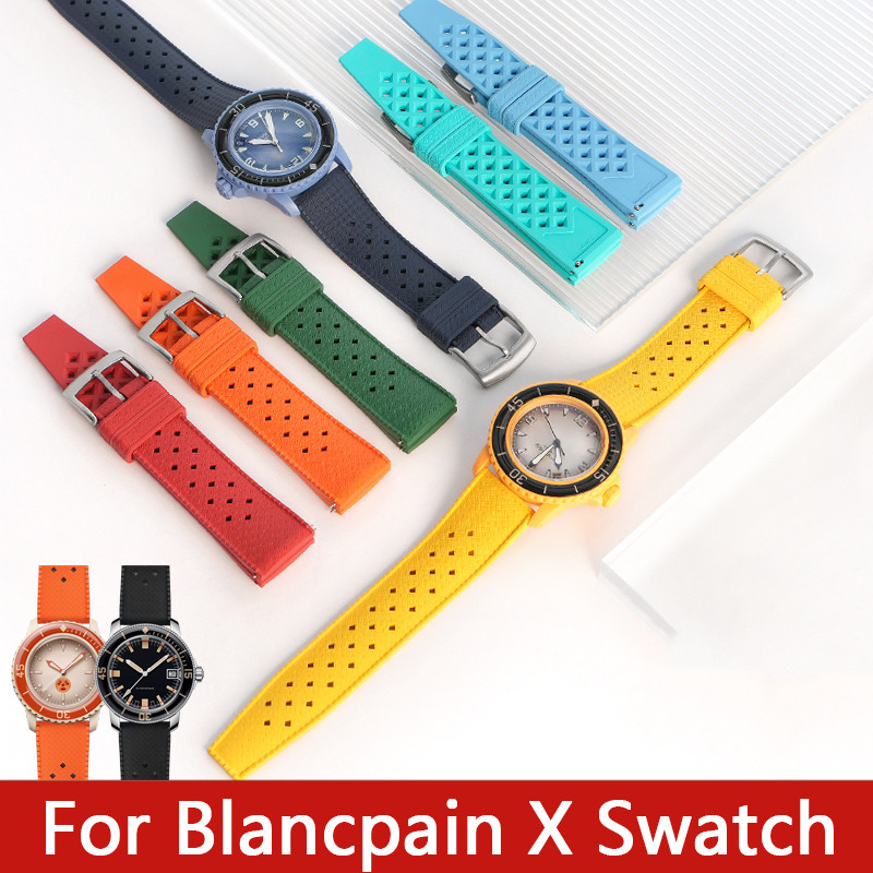 FKM Fluoro สายยาง 20 มม.22 มม.ดําน้ํากันน้ํา Quick Release นาฬิกาสําหรับ Swatch X Blancpain MoonSwat