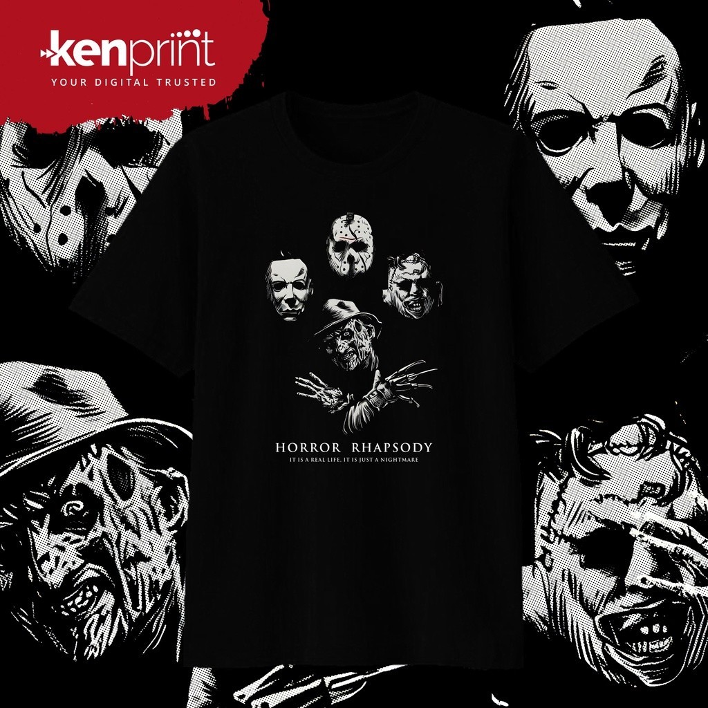 เสื้อยืดฮาโลวีน Freddy Krueger และตัวละครหลอนอื่นๆ ทำจากฝ้ายพรีเมียม