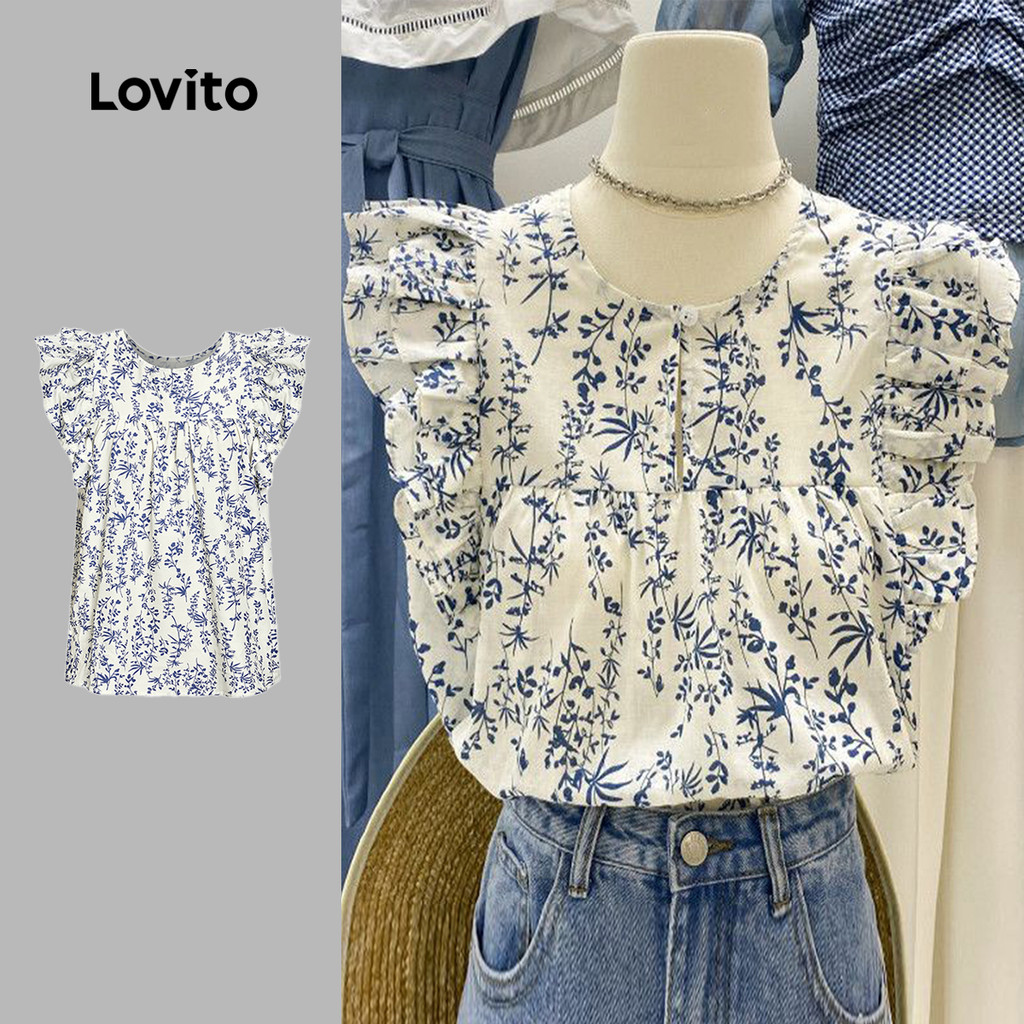 Lovito เสื้อกล้ามลําลองเสื้อกล้ามระบายลายดอกไม้สําหรับผู้หญิง LNE11009 (หลากสี)