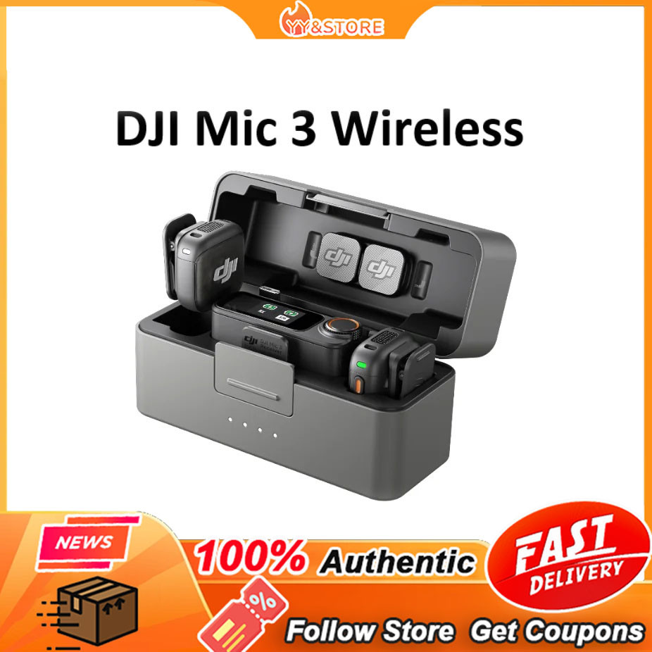 DJI Mic 3 ไมโครโฟนไร้สายแบบหนีบเสื้อ 1TX 1RX 2TX 1RX ชุดชาร์จ Adaptive Gain Control & Dual Band สําห