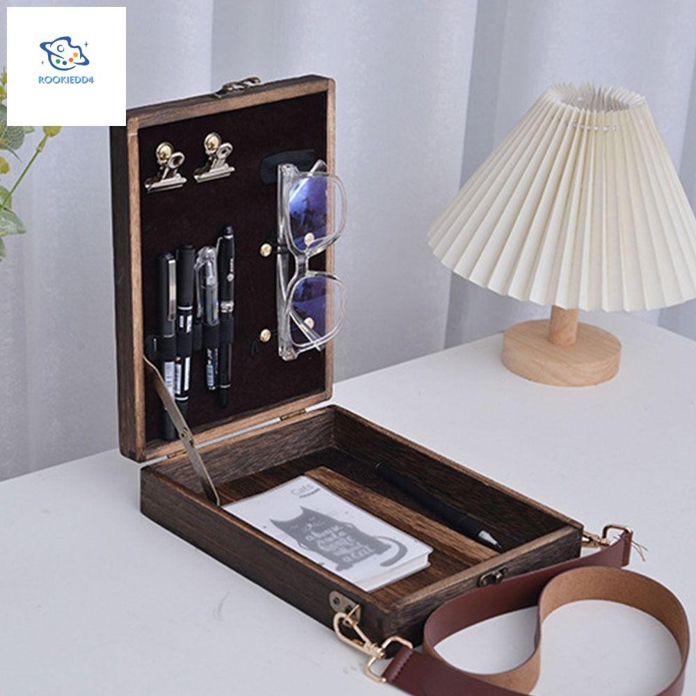 ROOKIEDD4 Writers Messenger Wood Box, Handmade Wooden Artist Tool Bag, Sketch Box Retro Portable Pos