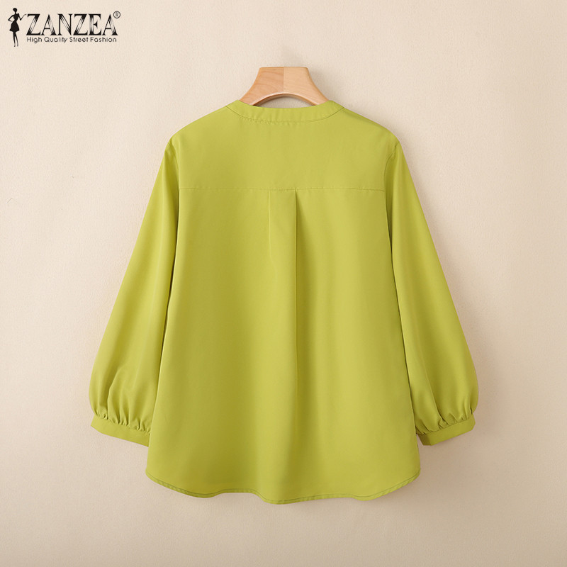 ZANZEA เสื้อแขนยาวสไตล์เกาหลีสำหรับผู้หญิง ดีไซน์คอวีและขอบจีบที่สวยงาม - รูปที่ 7