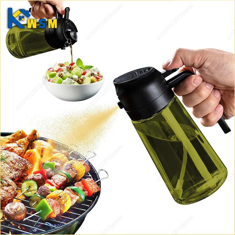 2-in-1 Dark Glass Oil Sprayer สีดํา Olive Oil Dispenser Lightproof Oil Sprayer สําหรับทําอาหารสลัดแล