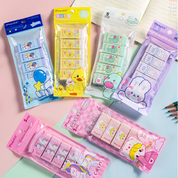 SCHOOL ERASER 1 SET 5 ชิ้น / CUTE MOTIF PENCIL ERASER / PENCIL ERASER