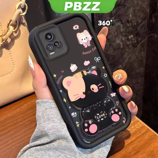เคสสําหรับ vivo v20 PRO v20se v23e v23 v21 v21e 5G เคสโทรศัพท์ Softcase ซิลิโคนกันกระแทกใหม่ออกแบบความงามพร้อมที่วาง 360° กระจกแต่งหน้า แมวน่ารัก สําหรับเด็กผู้หญิง JTXMMZJ