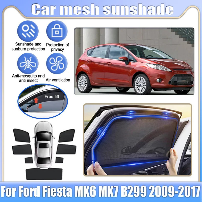 รถตาข่ายบังแดดสําหรับ Ford Fiesta MK6 MK7 B299 2009-2017 หน้าต่าง Sun Visors แม่เหล็กความเป็นส่วนตัว