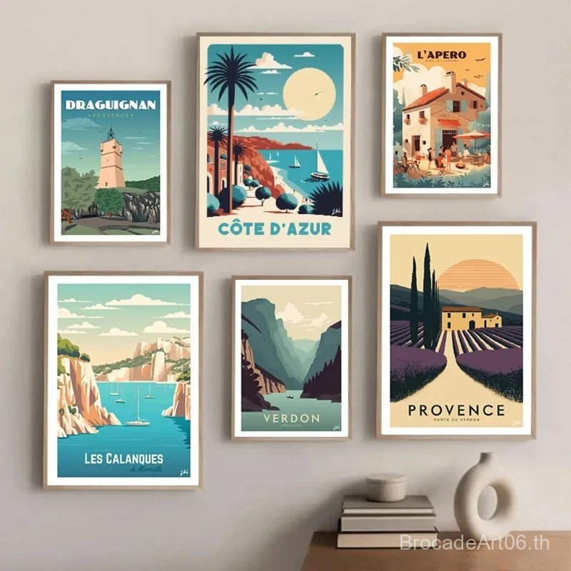 Retro ฝรั่งเศส Travel Marseille เปตอง Verdon โปสเตอร์ผ้าใบภาพวาด Wall Art ภาพห้องนั่งเล่นตกแต่งบ้าน 