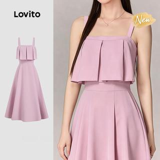 (New Arrival) Lovito Women Casual Dress Draped Double Layer Fake 2in1 Spring/summer Pink Dress L195AD093