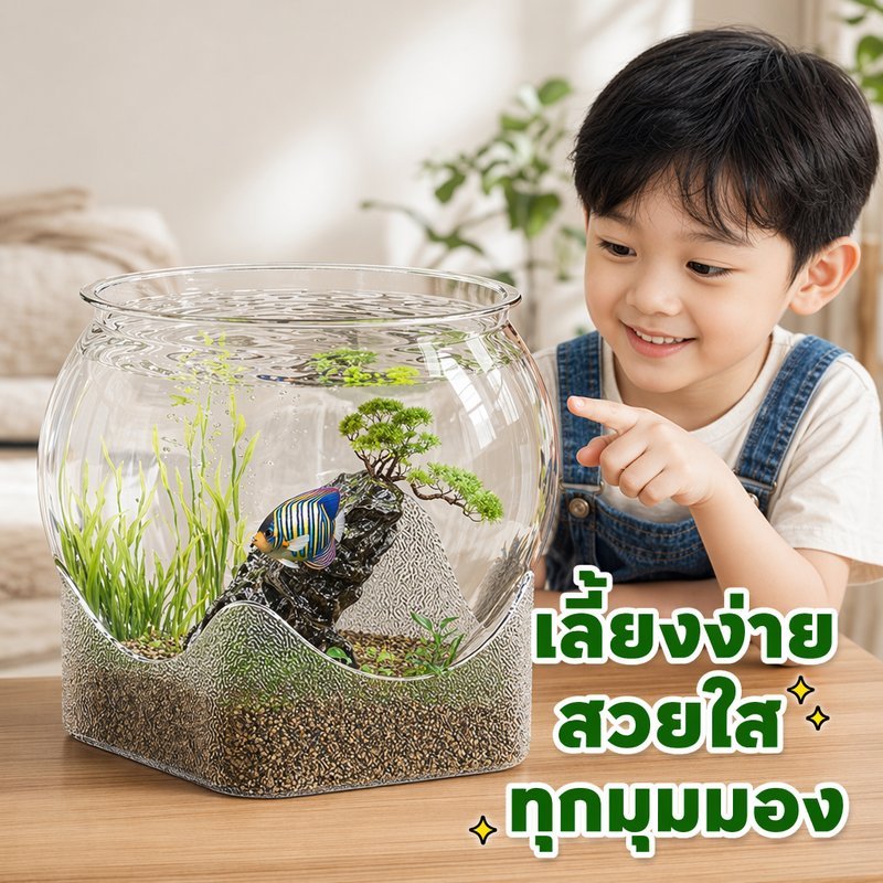 ตู้ปลา โหลปลากัด อควาเรียมใส พลาสติก PET กันกระแทก เลี้ยงปลา ปลูกพืชน้ำ ตั้งโต๊ะ แต่งร้าน