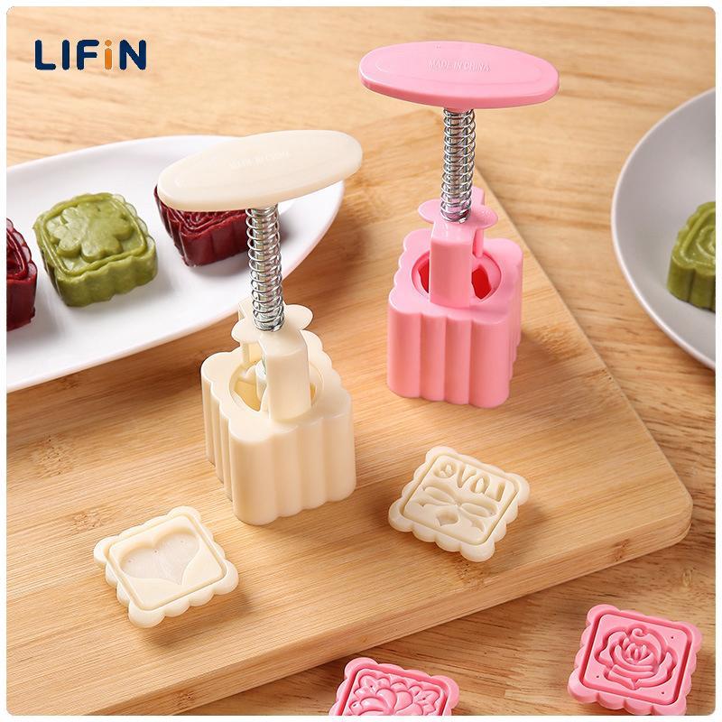 Lifin Mart ชุดแม่พิมพ์ขนมไหว้พระจันทร์ของจีน5ชิ้นกดด้วยมือที่ปั๊มเค้กเครื่องมืออบขนมอบขนมช่วงกลางฤดูใบไม้ร่วง
