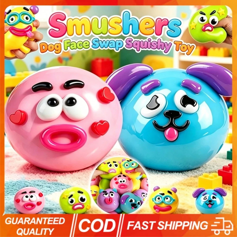 Smushers สุนัข Face Swap Squishy ของเล่นนุ่มช้า Rising Sensory Fidget สําหรับความวิตกกังวลความเครียดบรรเทาเปลี่ยน Expressions โคมไฟตั้งโต๊ะสําหรับ Office Home Travel
