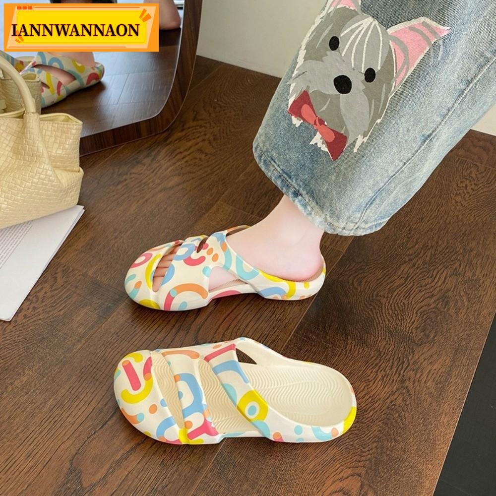 IANNWANAON 1 คู่ผู้หญิงs รองเท้าแตะ,ลื่นแต่เพียงผู้เดียวปิดนิ้วเท้าออกแบบสไลด์ EVA,กันน้ําสร้างพื้นผิวแห้งเร็ว Anti-Collision Toe Cap รองเท้าแตะชายหาดทุกวันเดิน