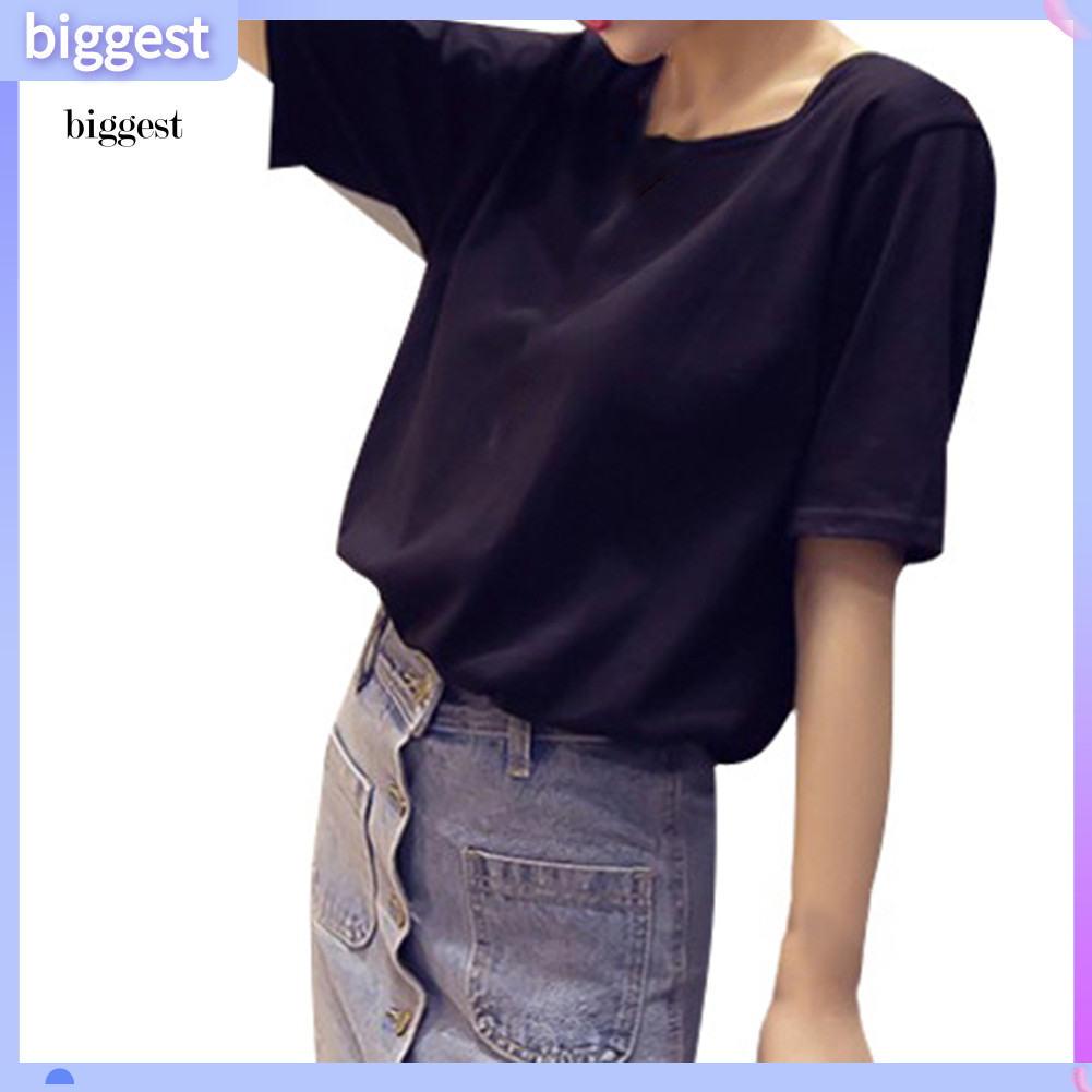 BGT ผู้หญิงสีทึบแขนสั้น โอ คอเปลือยกลับสายรัดกลวงเสื้อยืดเสื้อ