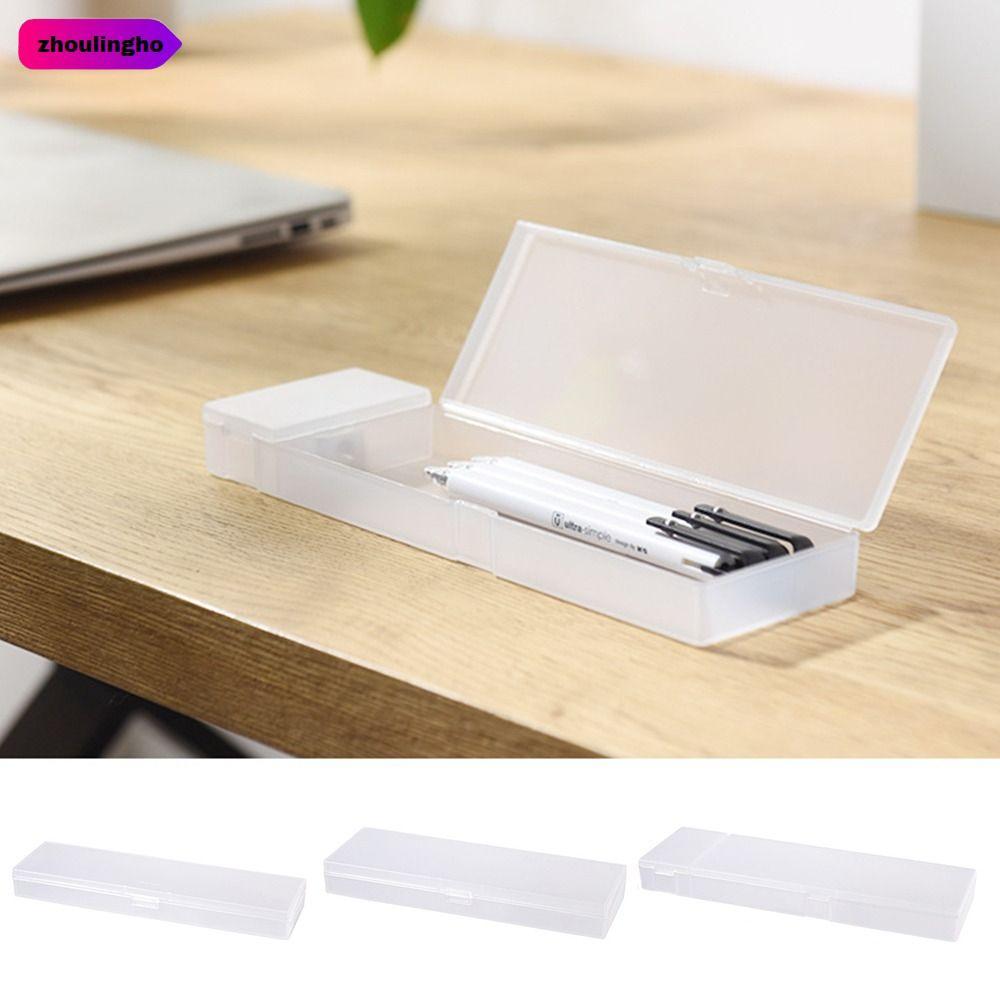 ดินสอ ZHOULINGHO, กล่องปากกาพลาสติกโปร่งแสง, มัลติฟังก์ชั่นเรียบง่าย S/M/L Frosted เครื่องเขียน Organizer นักเรียน