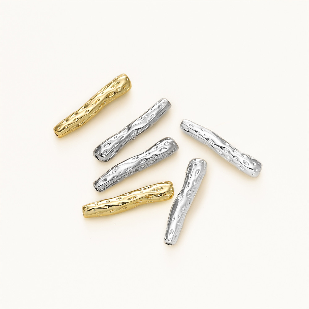 4-6ชิ้น ท่อคั่นโค้งลายเปลือกไม้ 20mm หลอดคั่นผิวขรุขระ ชุบทอง 18K อะไหล่ DIY สำหรับร้อยสร้อยข้อมือ ไม่ลอกไม่ดำ