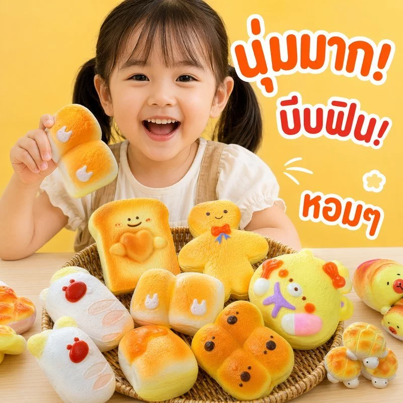 สกุชชี่ขนมปังนุ่ม ของเล่นคลายเครียด บีบช้าเด้ง ของเล่นบีบเล่น ขนมปังจำลองน่ารัก ของขวัญเด็ก