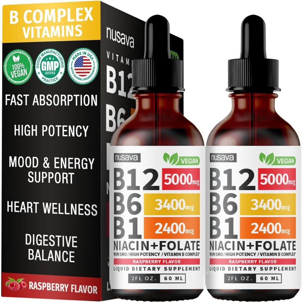 ((2 แพ็ค) วิตามิน B12 และ B6 Liquid Drops, B12 Under Tongue Vitamin B Complex-B12 วิตามิน 5,000 ไมโค
